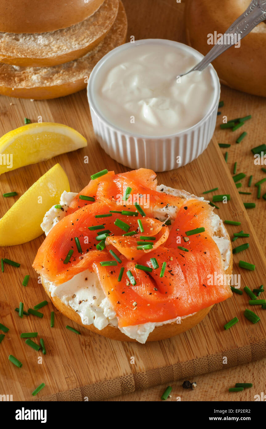 Smoked salmon and bagels Stock Photo