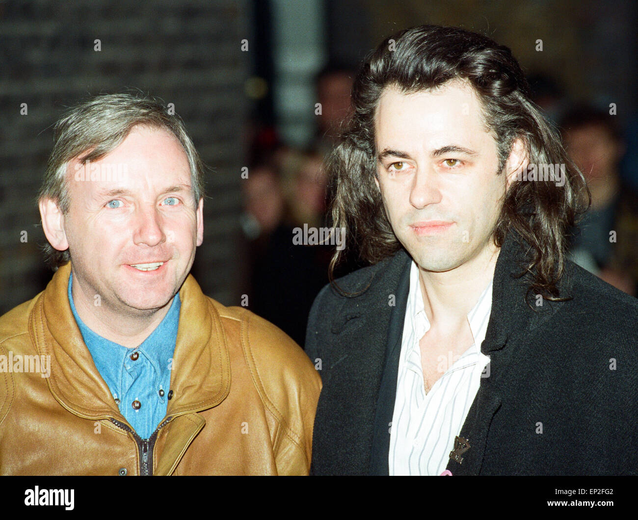 Music Artists gather for recording new version of Band Aid charity single, 'Do They Know It's Christmas?' at the PWL Studios in South London, Sunday 3rd December 1989. Pictured: Peter Waterman & Bob Geldof. Stock Photo