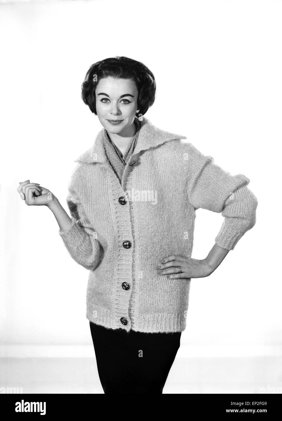 Clothing: Fashion: Jacket: Woman wearing mohair jacket. Model: Jackie Jackson. Stock Photo