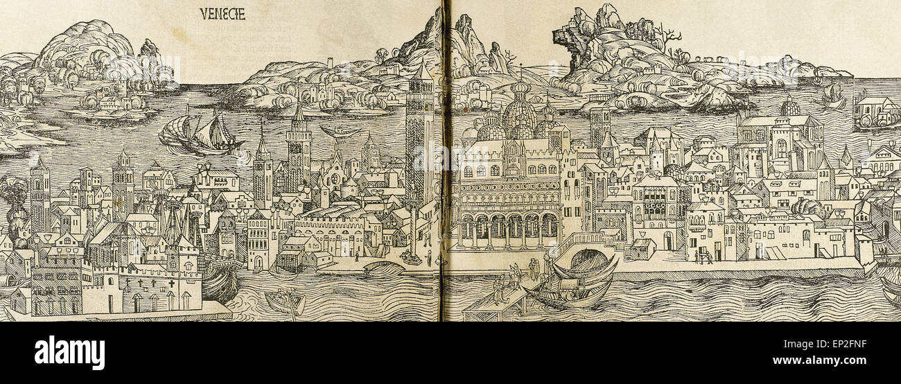 Venice. Italy. Engraving. 16th century. Stock Photo