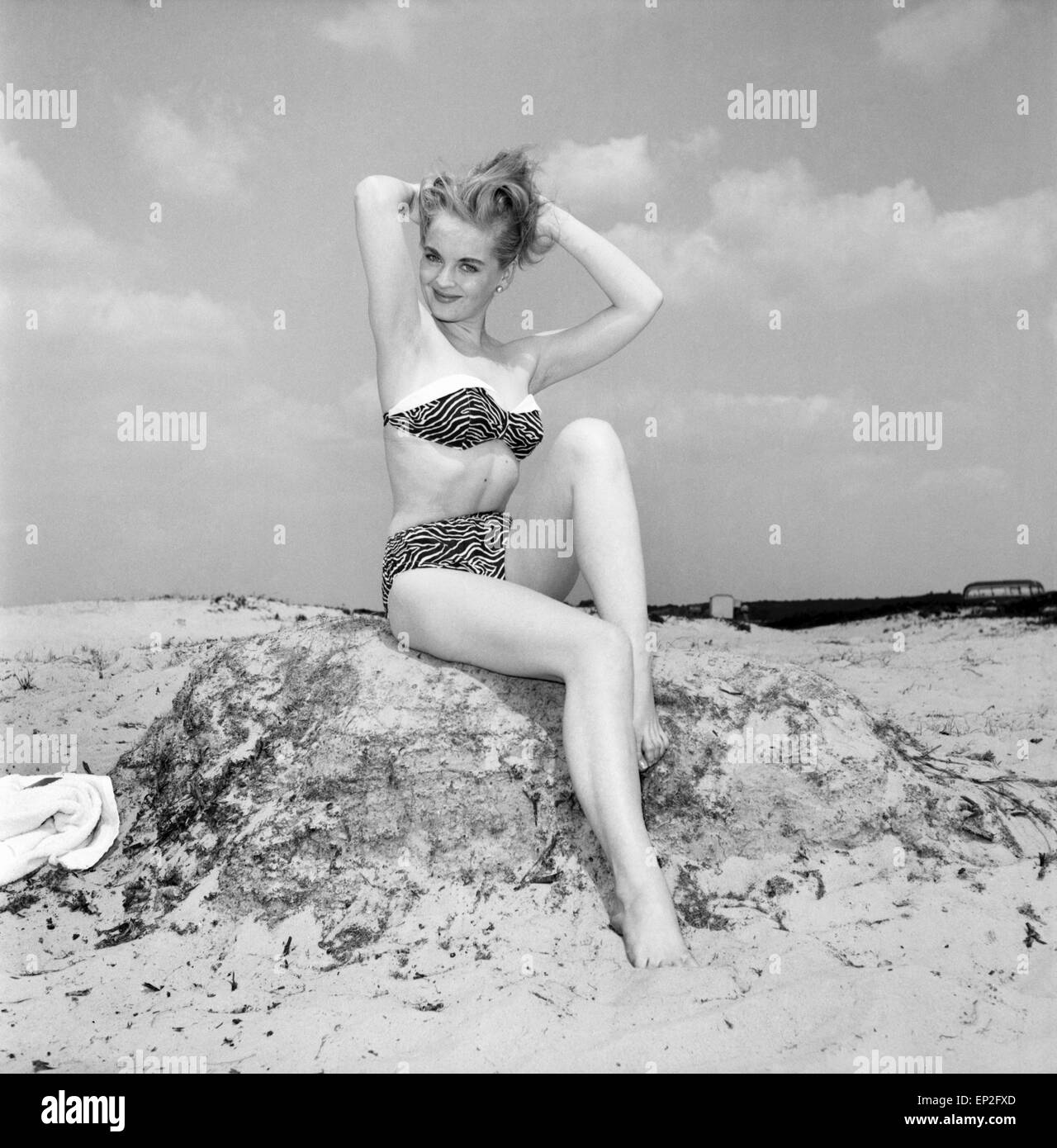 Clothing: Fashion: Beachwear: Maria Hansen modelling zebra print bikini ...