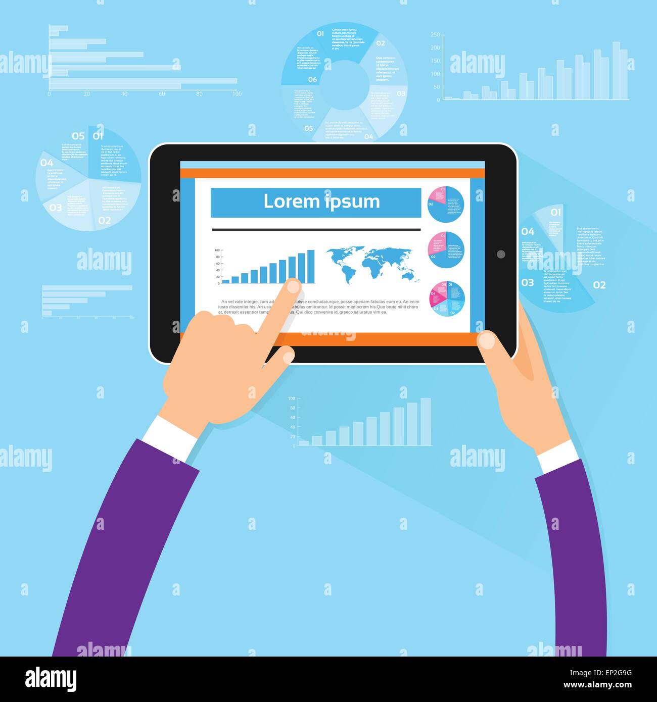 Tablet Finance Chart Hand Touch Screen Finger Flat Vector Stock Vector