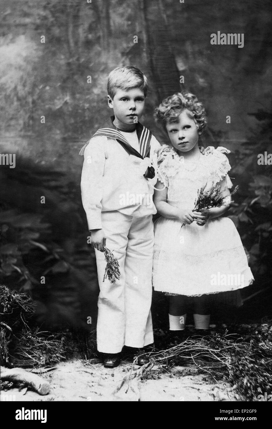 The Prince of Wales and the Princess Royal pose for a portrait. Stock Photo