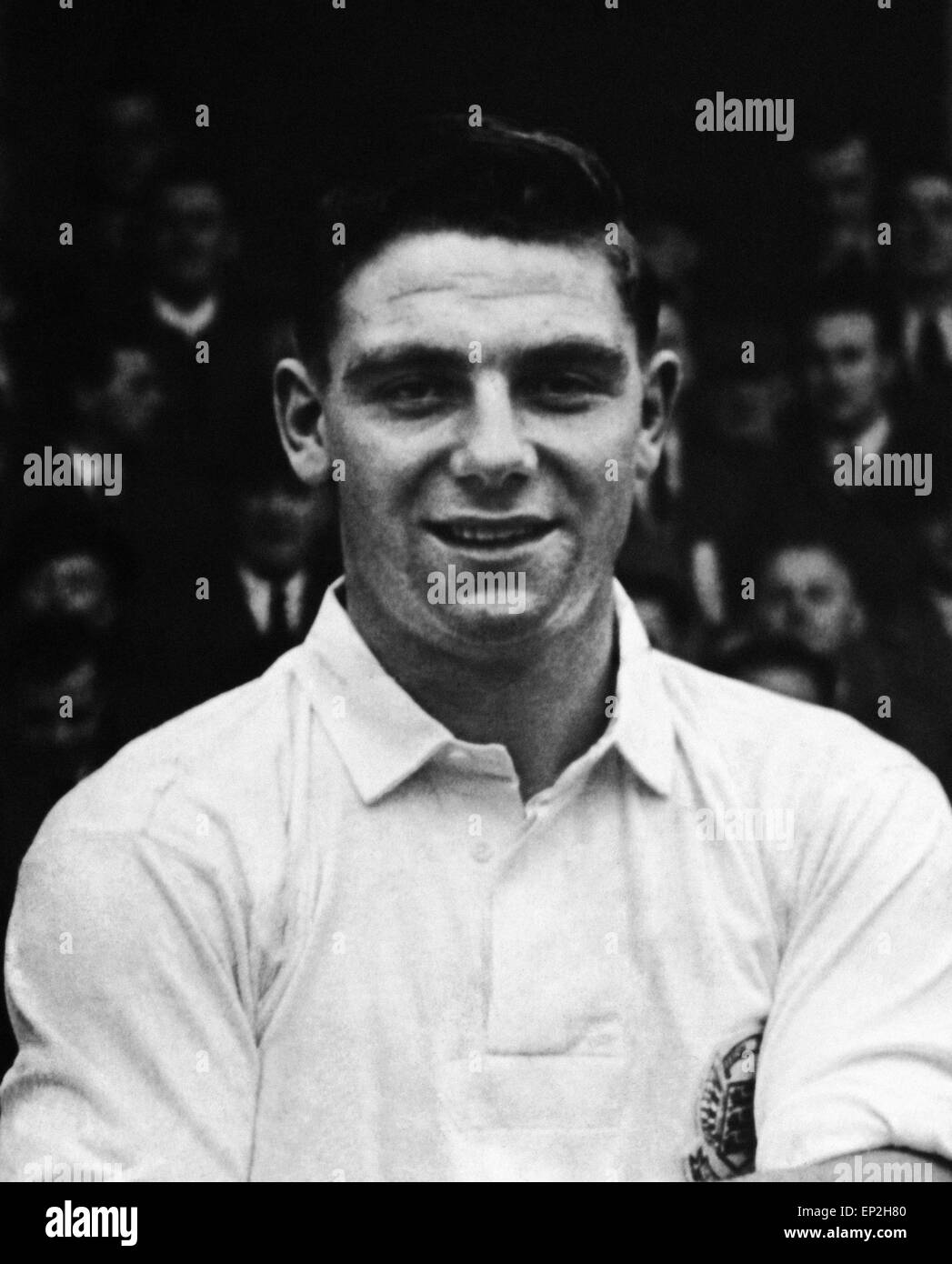 Young Manchester United and England footballer Duncan Edwards pictured before an international youth match. October 1954. Stock Photo