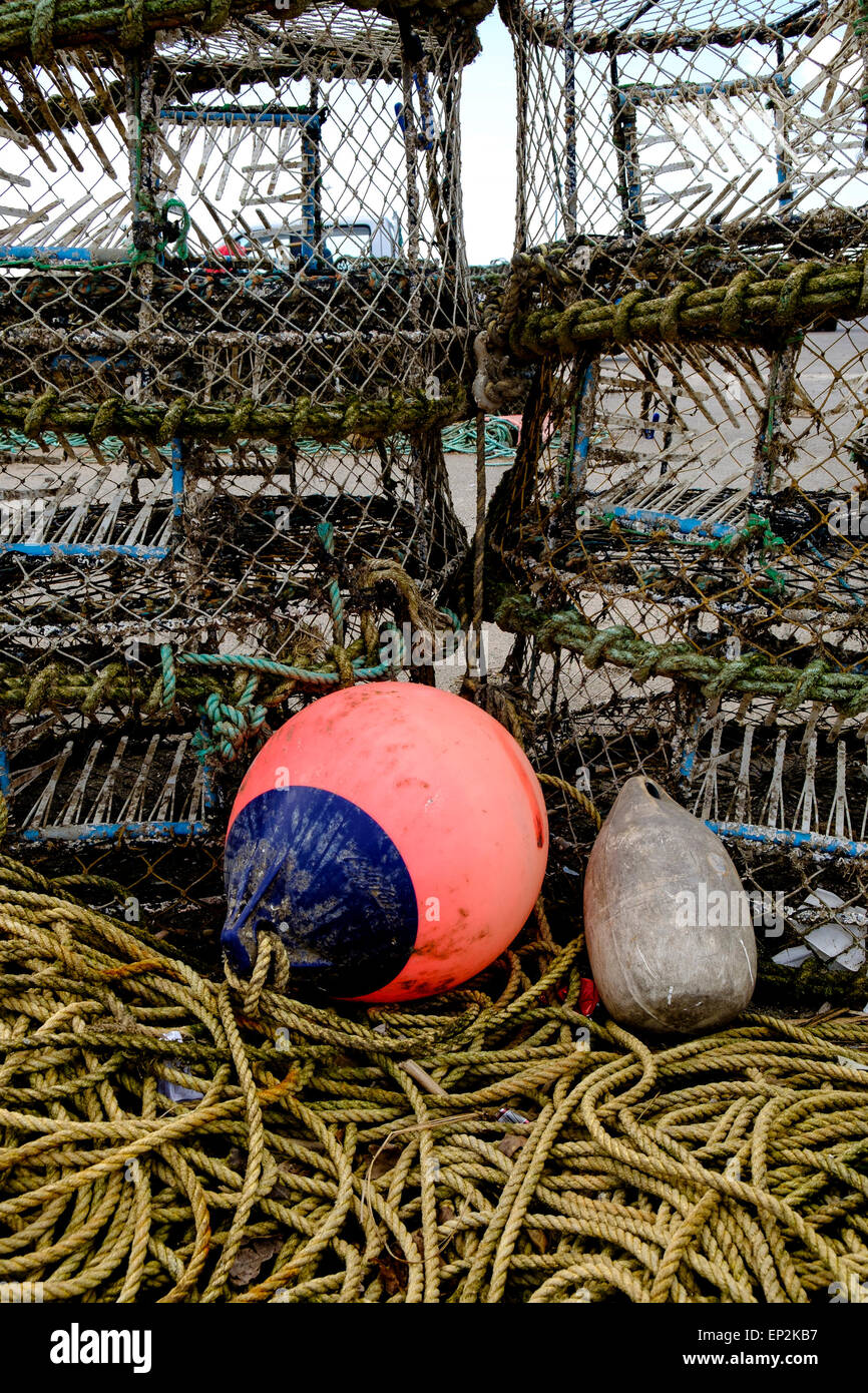 Fishing floats, lobster pots and rope Stock Photo - Alamy