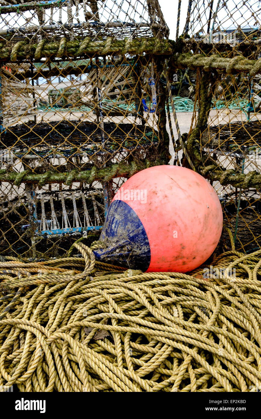 Fishing floats, lobster pots and rope Stock Photo - Alamy