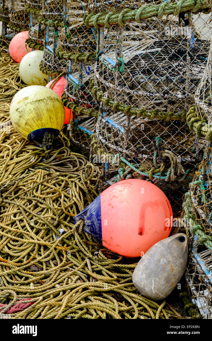 Fishing floats, lobster pots and rope Stock Photo - Alamy
