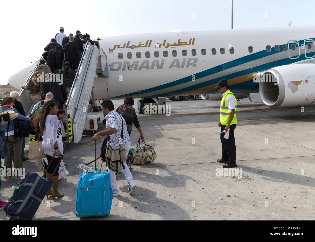 Passengers Boarding Oman Airways Plane Seeb International Airport