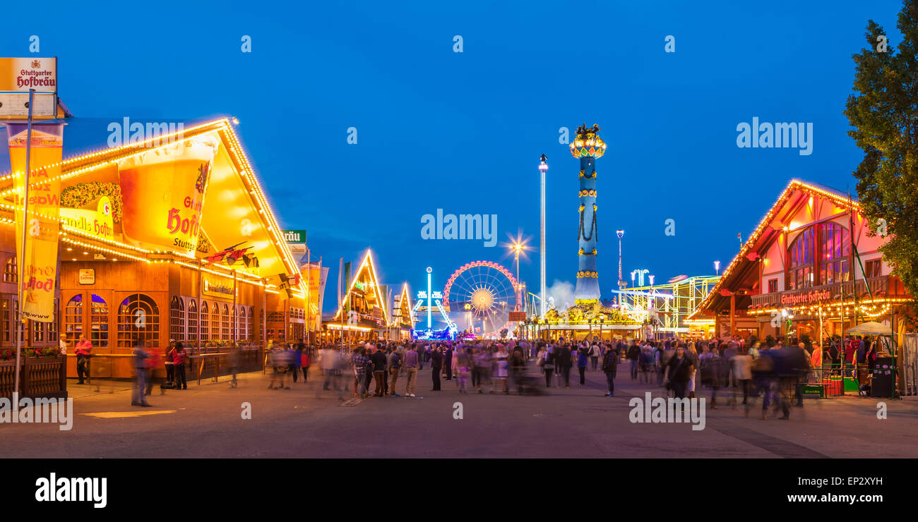Germany, Stuttgart, Cannstatter Wasen fairground at night Stock Photo