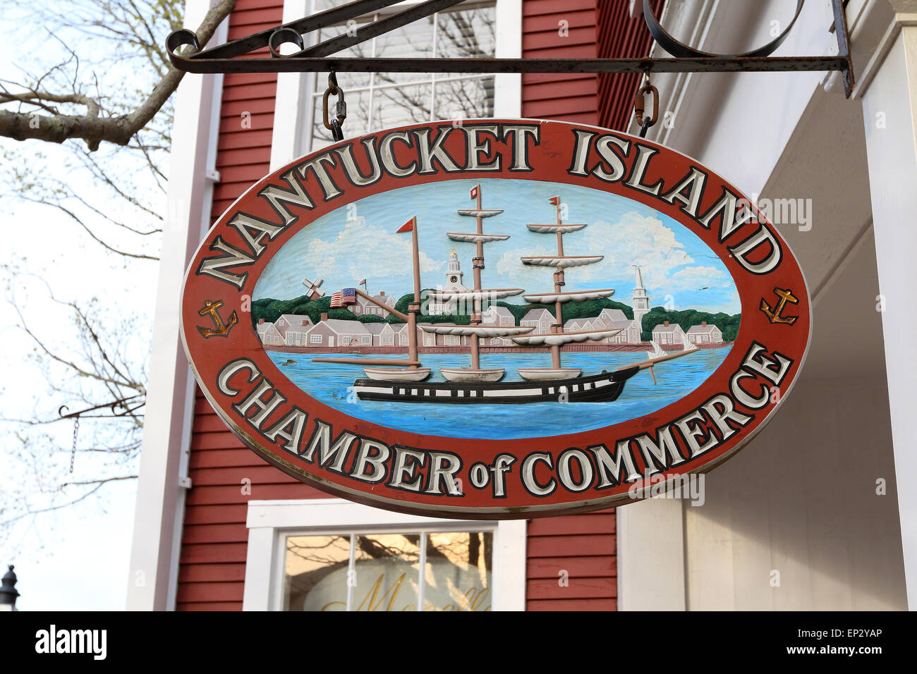 Nantucket Massachusetts Chamber of Commerce sign. Stock Photo