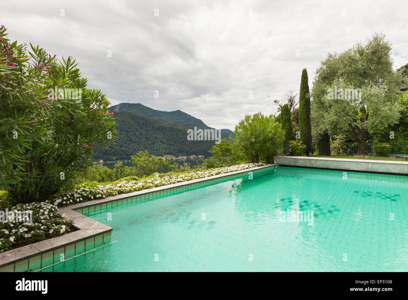 house with swimming pool, outdoor, view from the garden Stock Photo Alamy