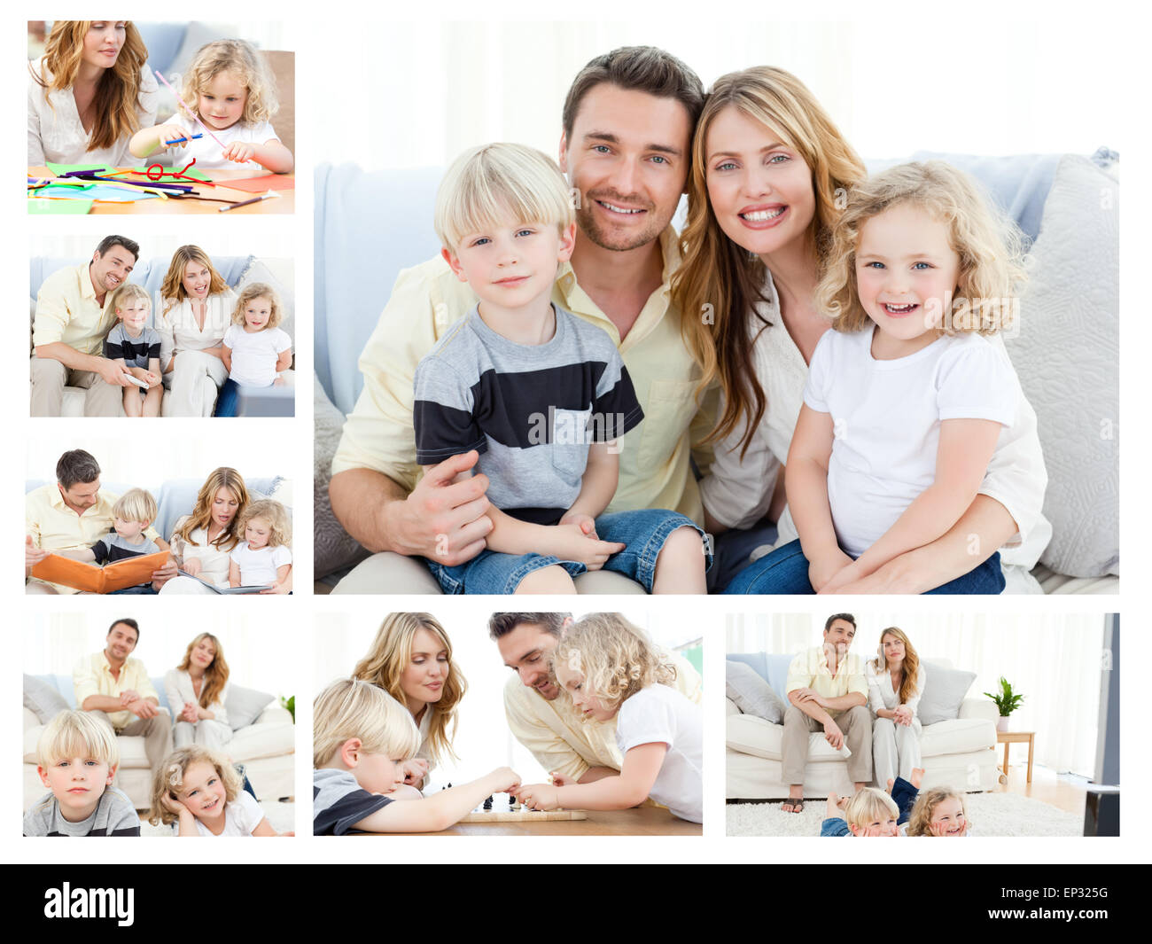 Collage of a family spending goods moments together and posing at home Stock Photo
