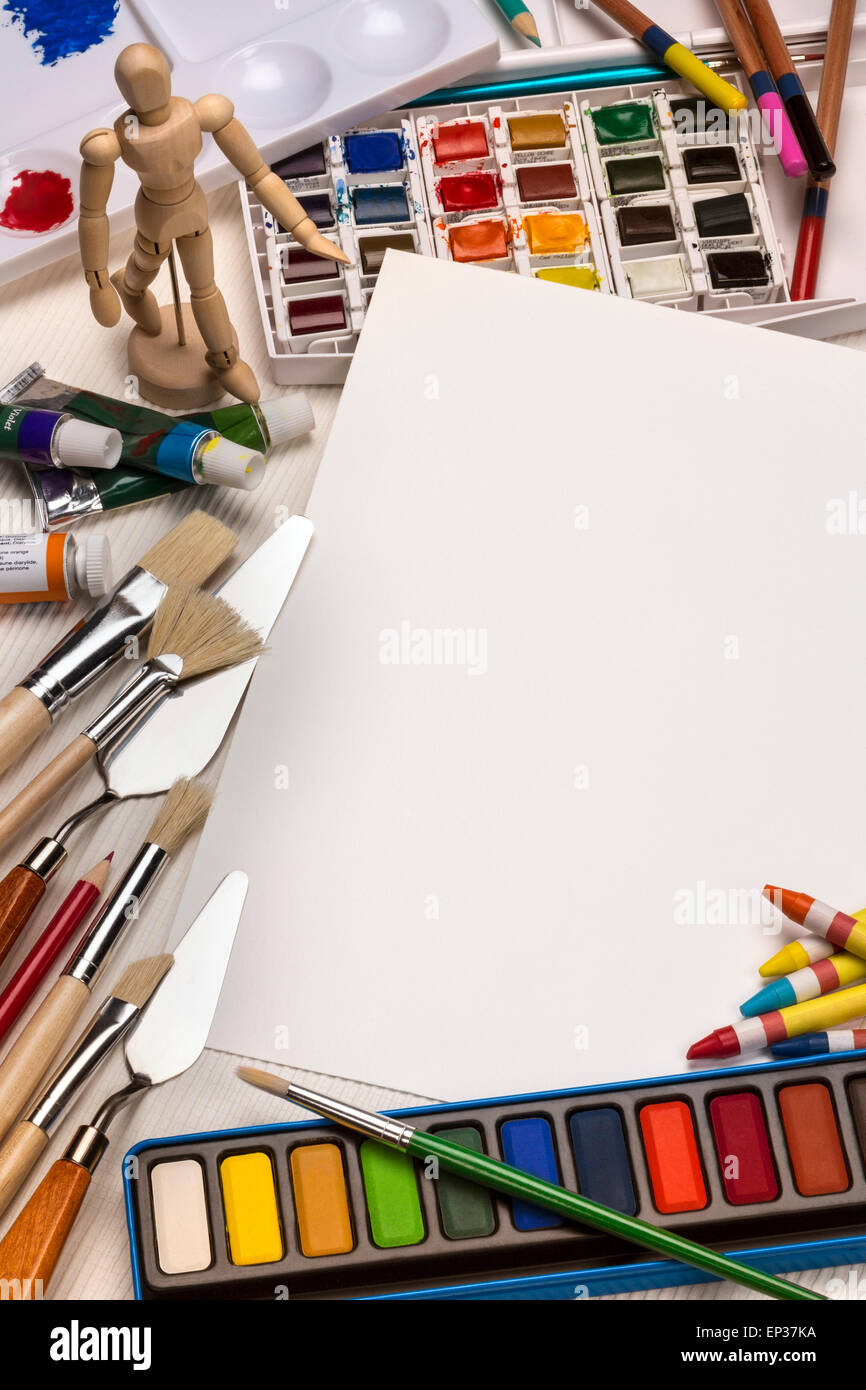 Art materials and painting with space for text Stock Photo