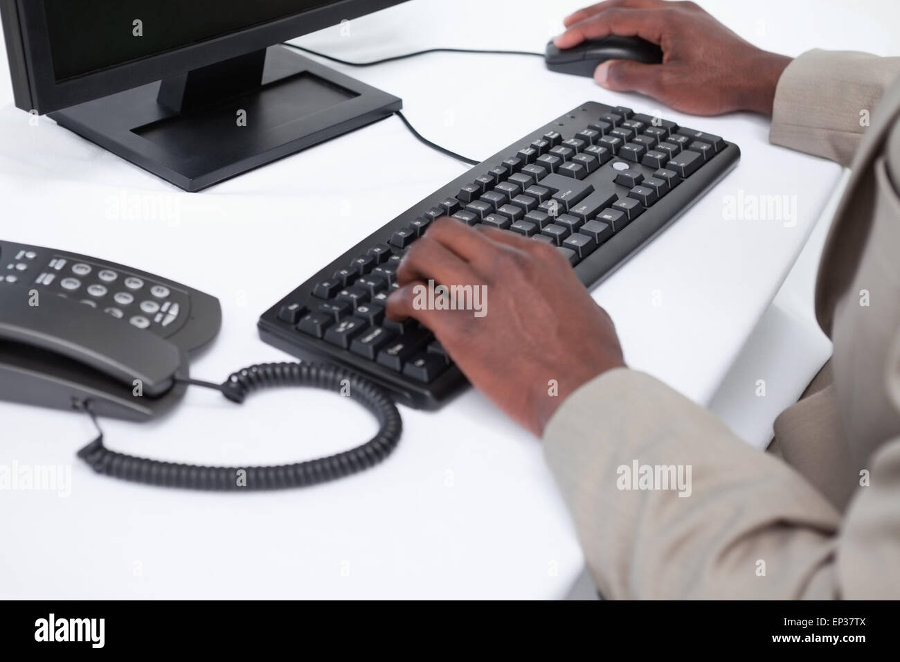 Close up of masculine hands using a computer Stock Photo - Alamy