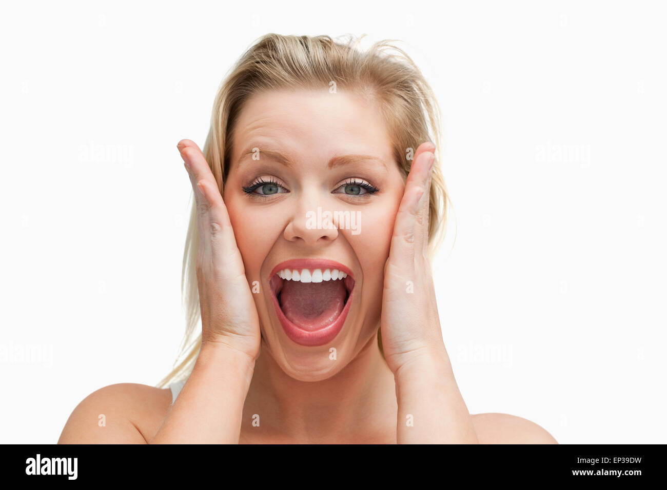 Surprised blonde woman standing mouth hi-res stock photography and ...