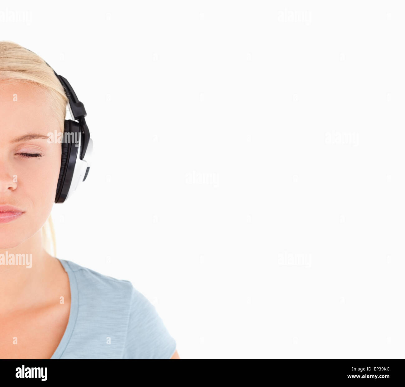 Close up of a charming woman with headphones Stock Photo