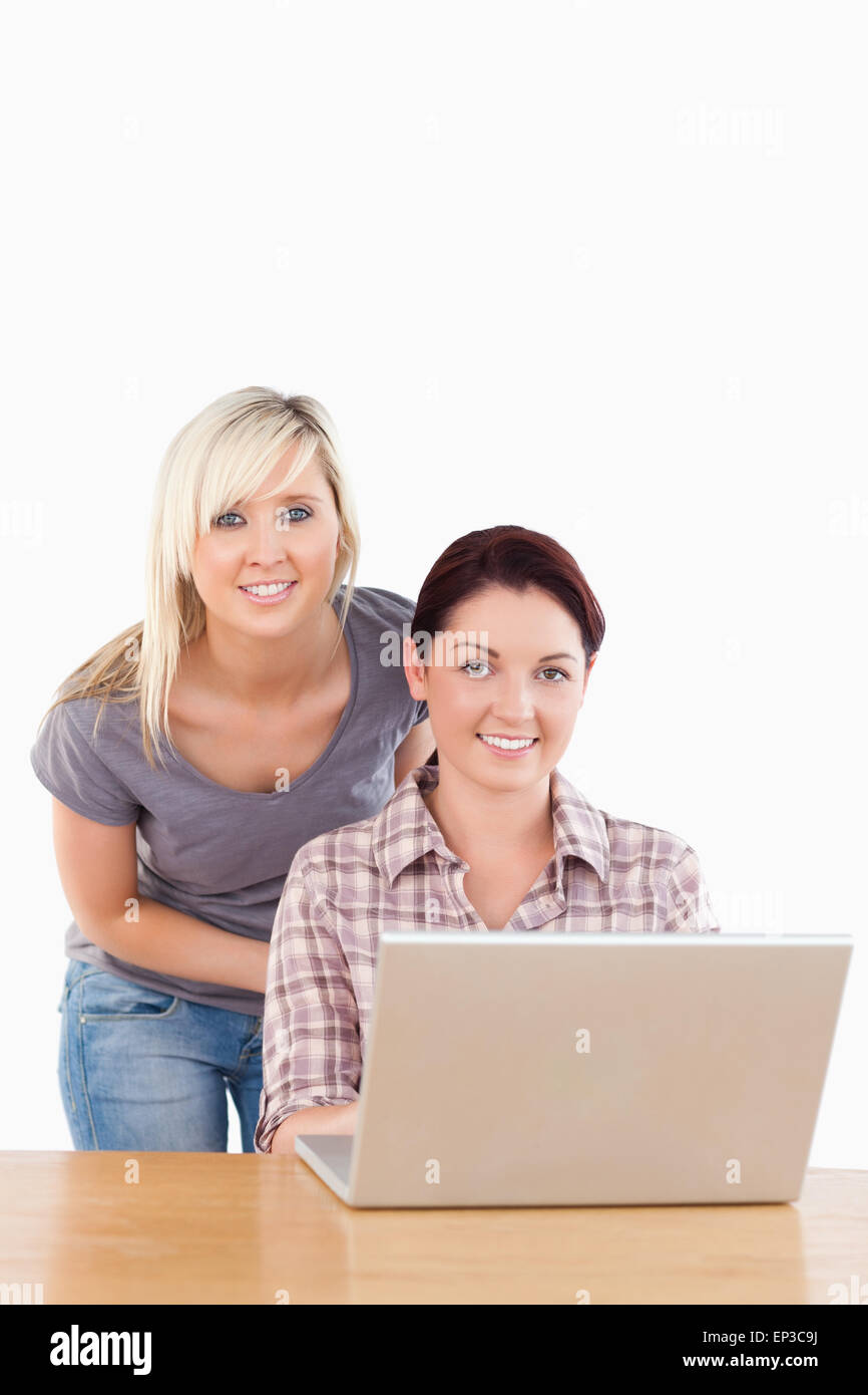 Portrait of cute women with a laptop Stock Photo - Alamy