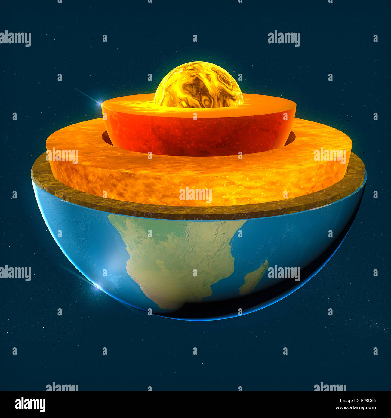 Structure of the Earth. Earth's core, section layers earth and sky, split, geophysics. Elements of this image furnished by Nasa Stock Photo