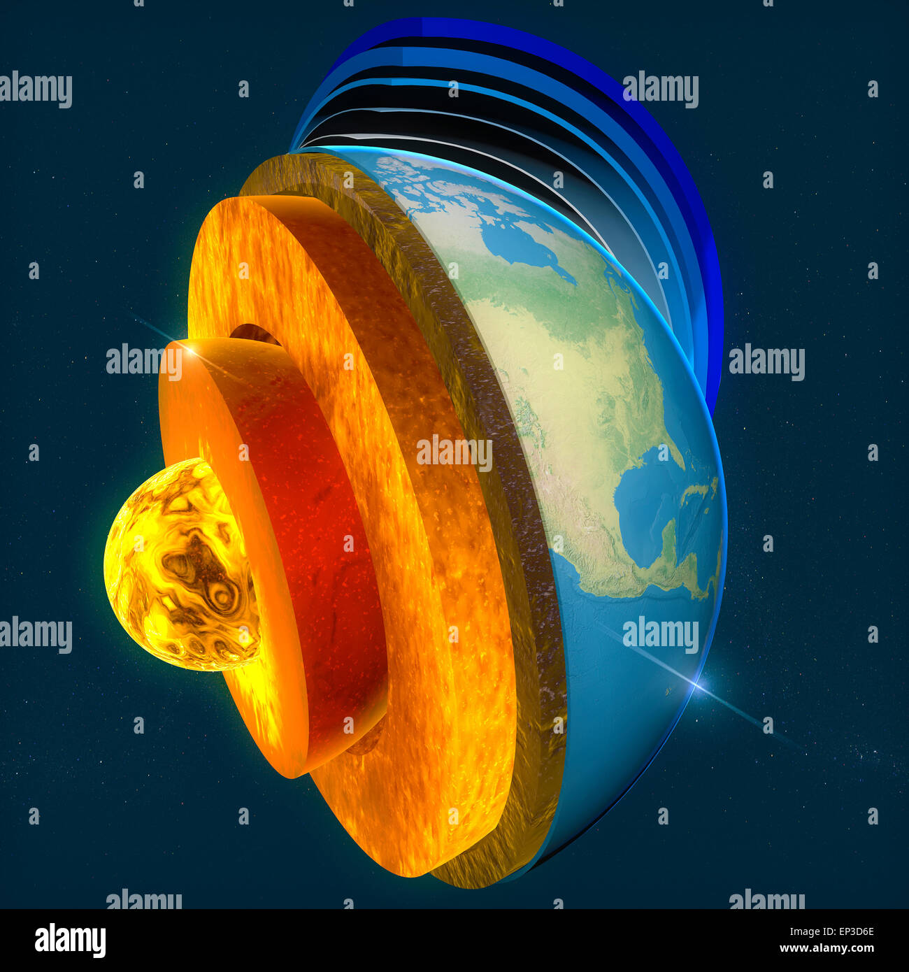 Structure of the Earth. Earth's core, section layers earth and sky, split, geophysics. Elements of this image furnished by Nasa Stock Photo