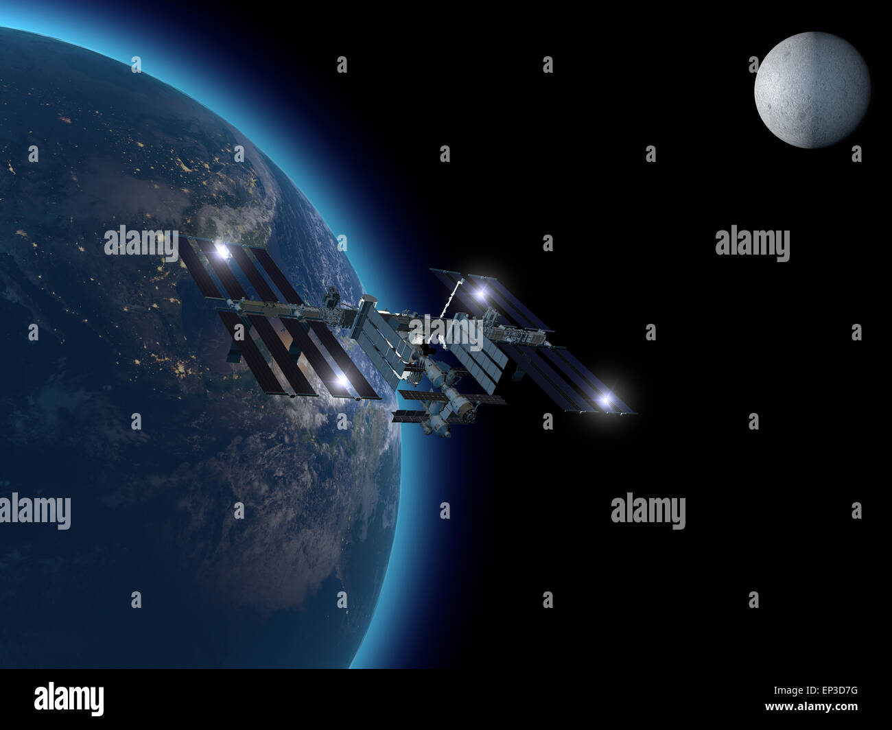 International Space Station in orbit around the earth. Element of this image are furnished by NASA Stock Photo