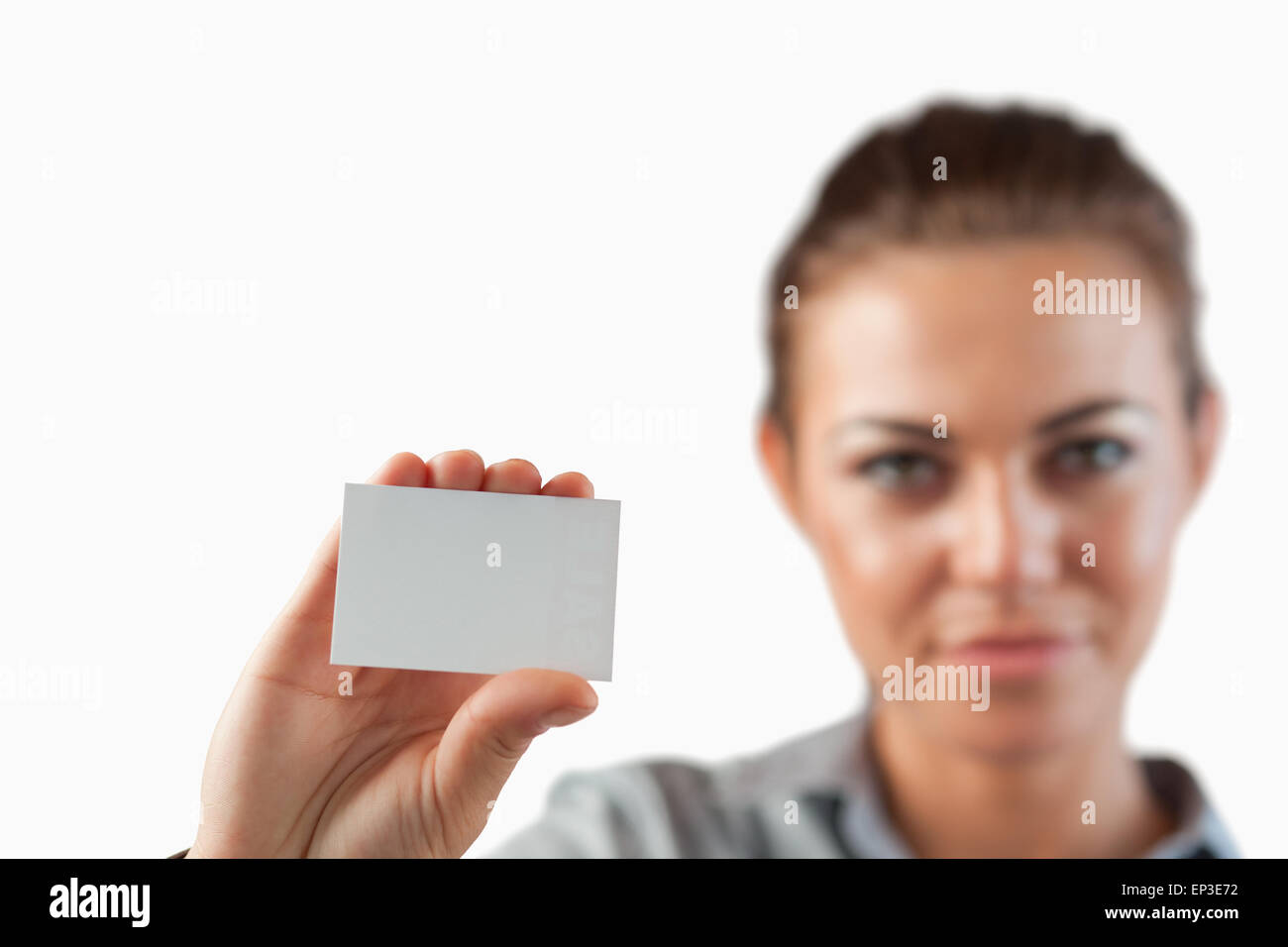 Close up of business card being shown by businesswoman Stock Photo Alamy