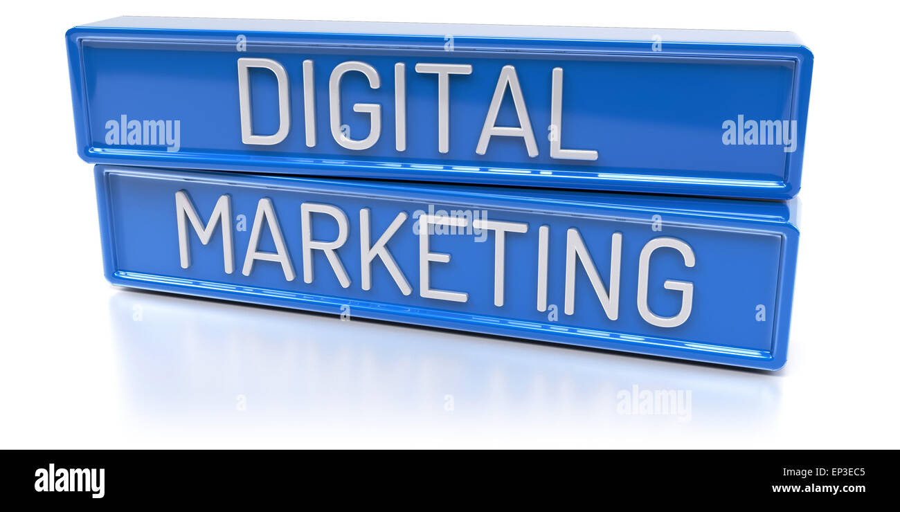 Digital Marketing Blue banners with text Isolated 3D Render Stock