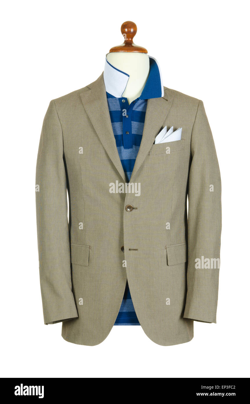 Male clothinh suit on stand isolated white Stock Photo Alamy