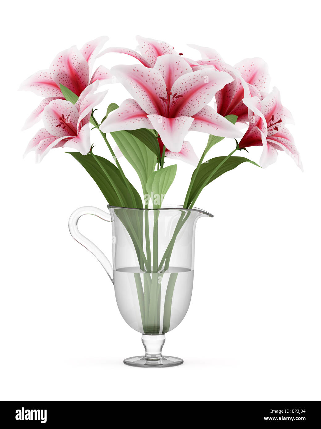 bouquet of pink lilies in vase isolated on white Stock Photo - Alamy