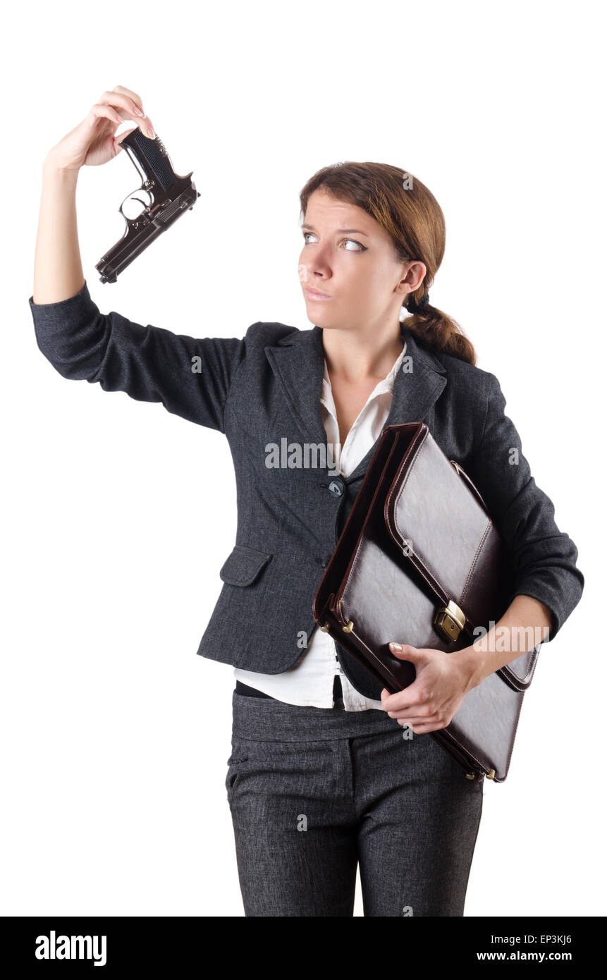 Woman businewoman with hand gun Stock Photo - Alamy