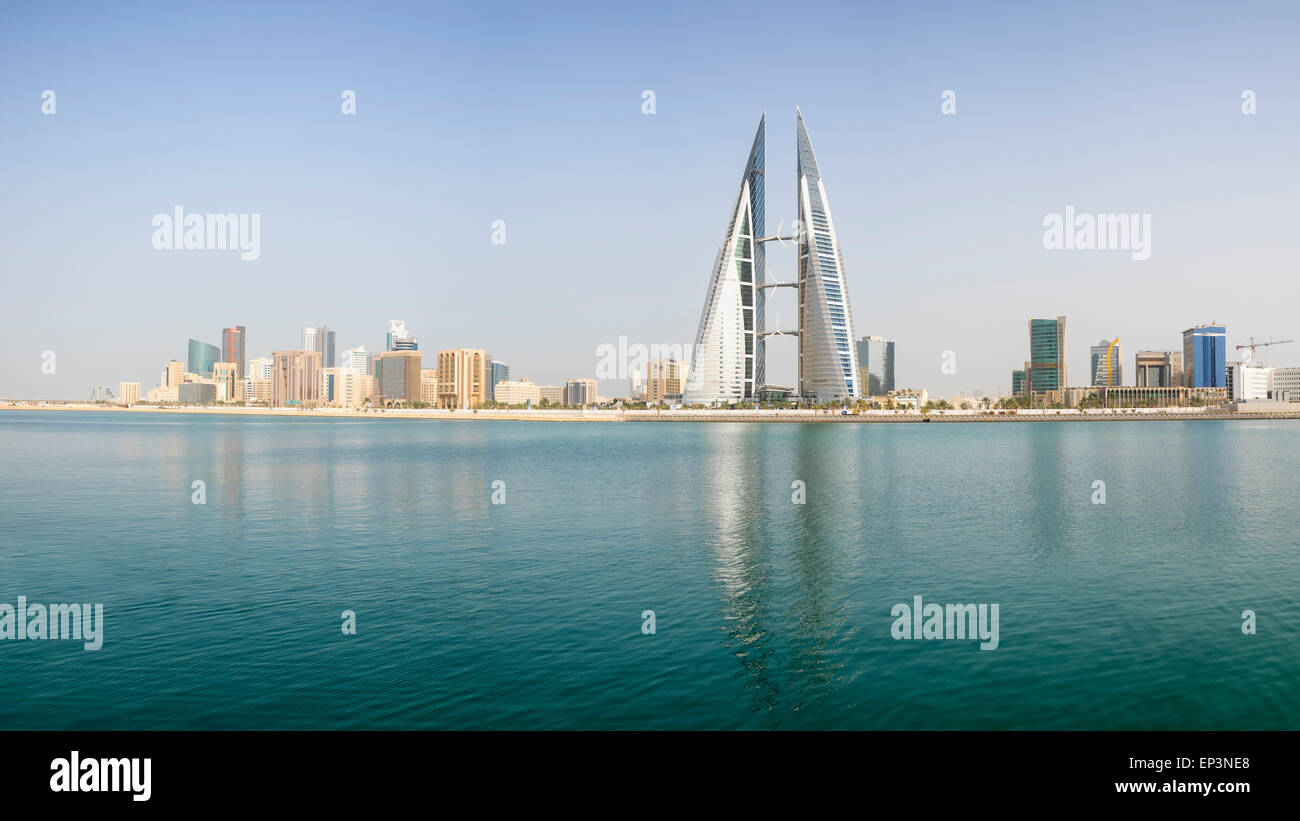View of World Trade Center and skyline of Manama in Kingdom of Bahrain Stock Photo