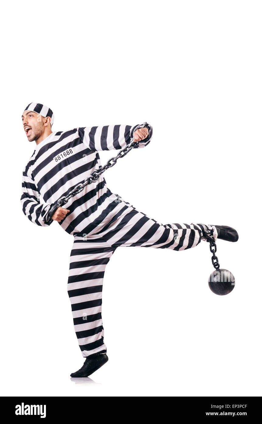 Convict criminal in striped uniform Stock Photo Alamy