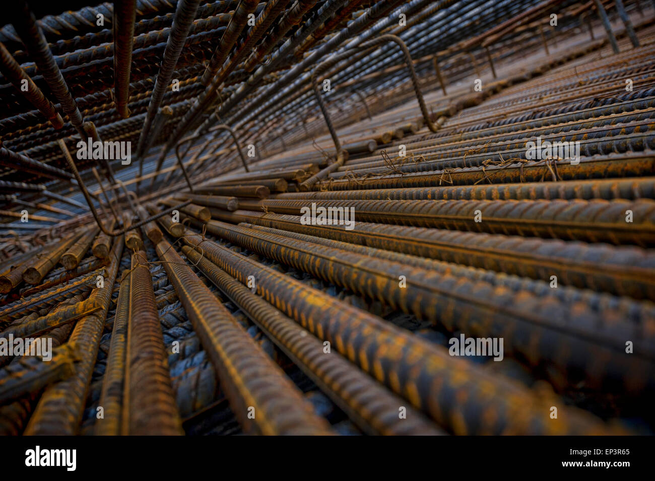 Rebar, or reinforcing bars on a construction site ready for concrete