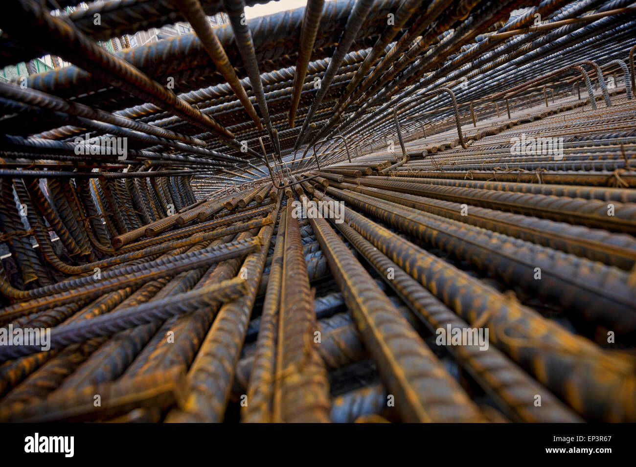 Rebar, or reinforcing bars on a construction site ready for concrete