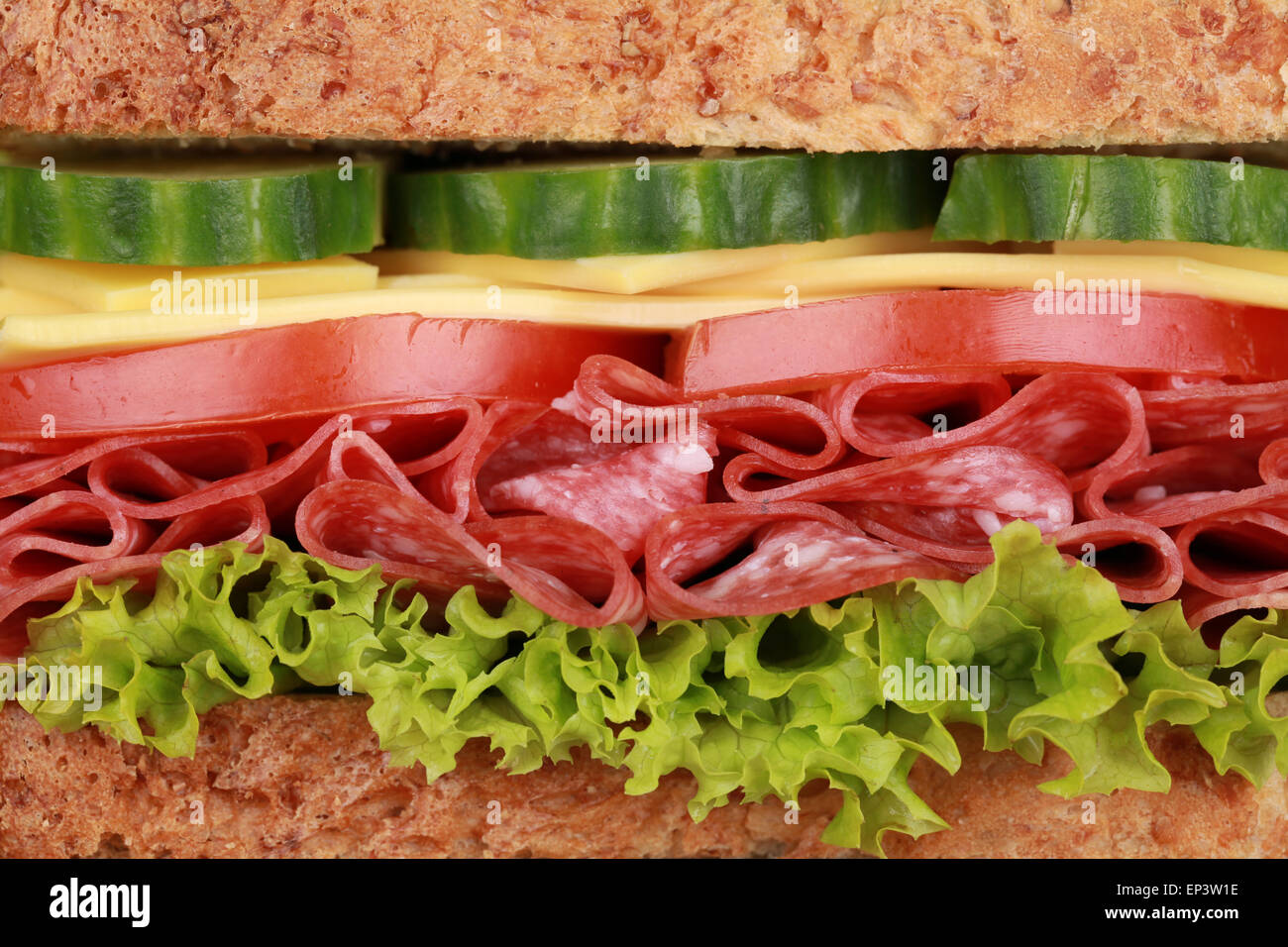 Nahaufnahme eines Sandwich mit Salami Stock Photo