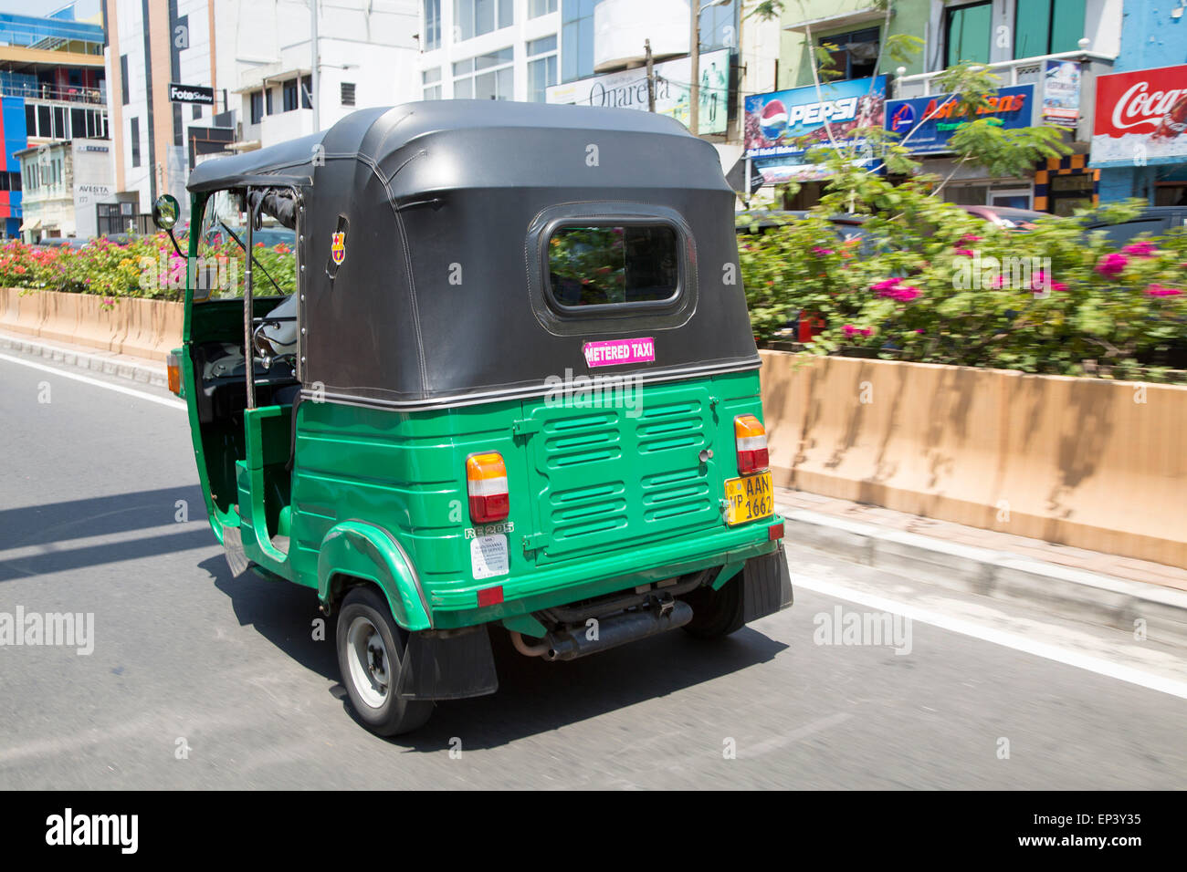 Tuk Tuk motorised rickshaw tricycle metered taxi vehicle, Colombo, Sri Lanka, Asia Stock Photo