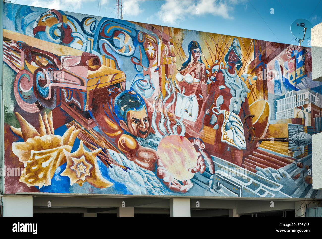 Mural at Palacio Municipal in Chetumal, Yucatan Peninsula, Quintana Roo state, Mexico Stock Photo