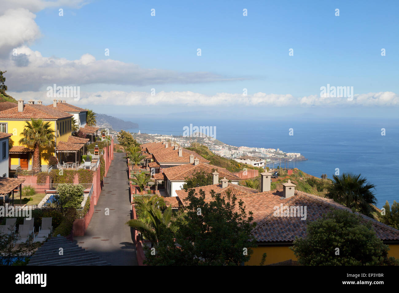 Holiday villas on the coastline of south Madeira, Madeira Europe Stock Photo