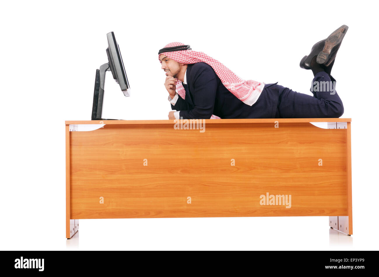 Arab man sitting at his desk Stock Photo Alamy