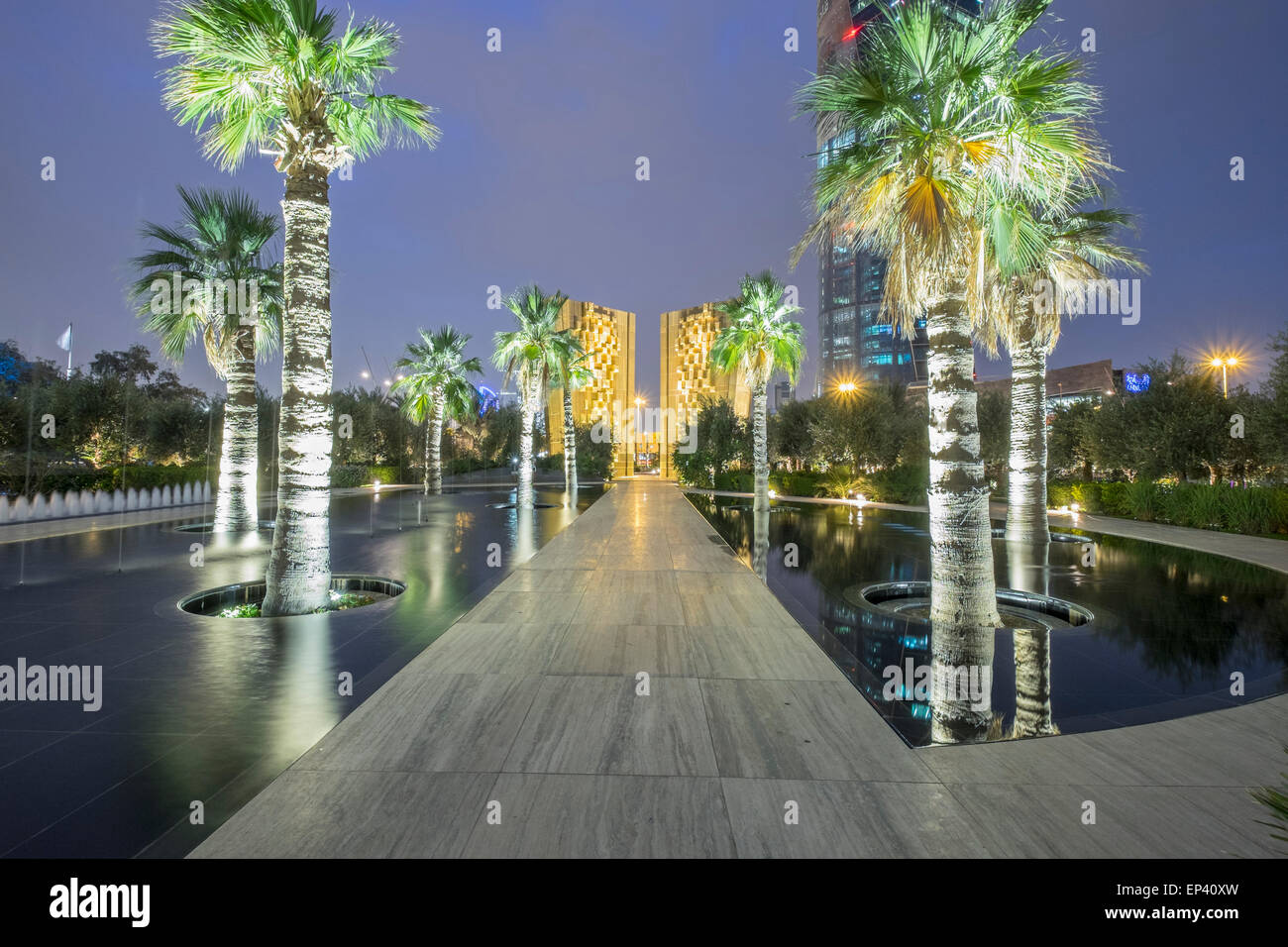 Night view of Constitution Monument inside new Al Shaheed Park in Kuwait City Kuwait. Stock Photo