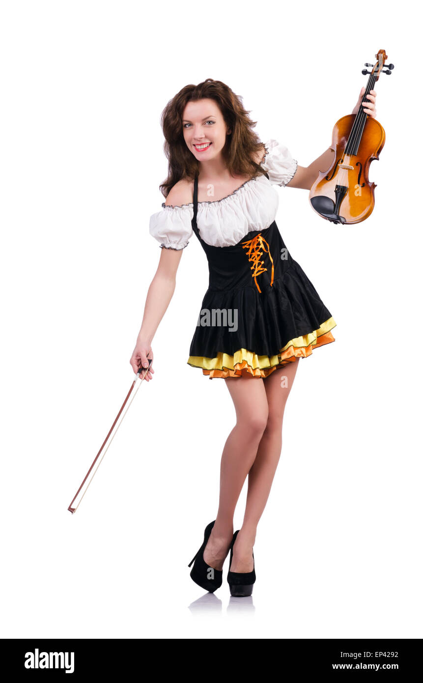 Young woman playing violin on white Stock Photo - Alamy