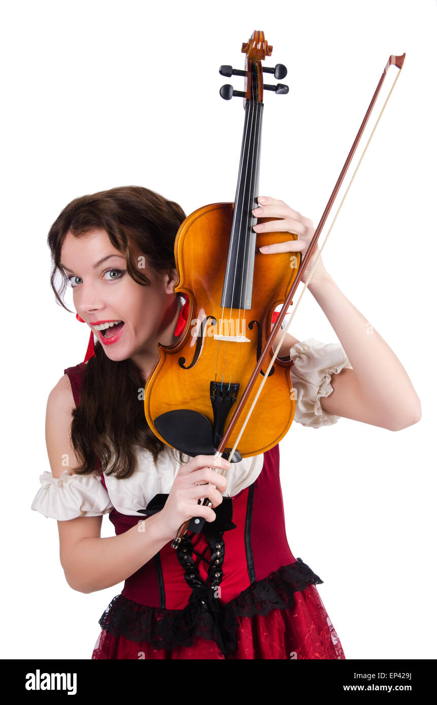 Young woman playing violin on white Stock Photo - Alamy