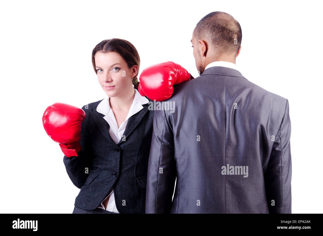 Office Infighting Office pair fighting isolated on white Stock Photo - Alamy