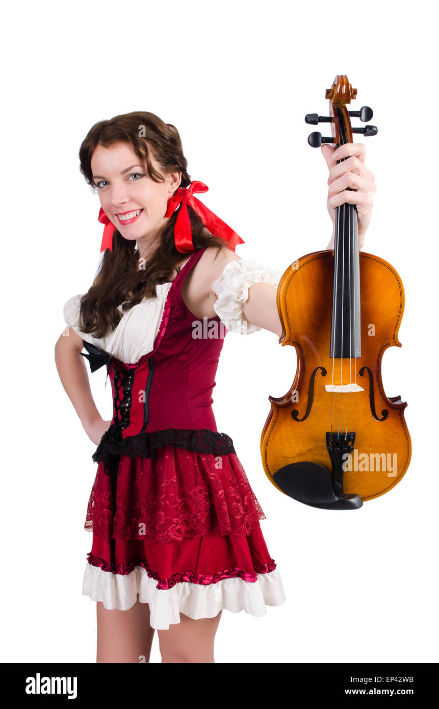 Young woman playing violin on white Stock Photo - Alamy