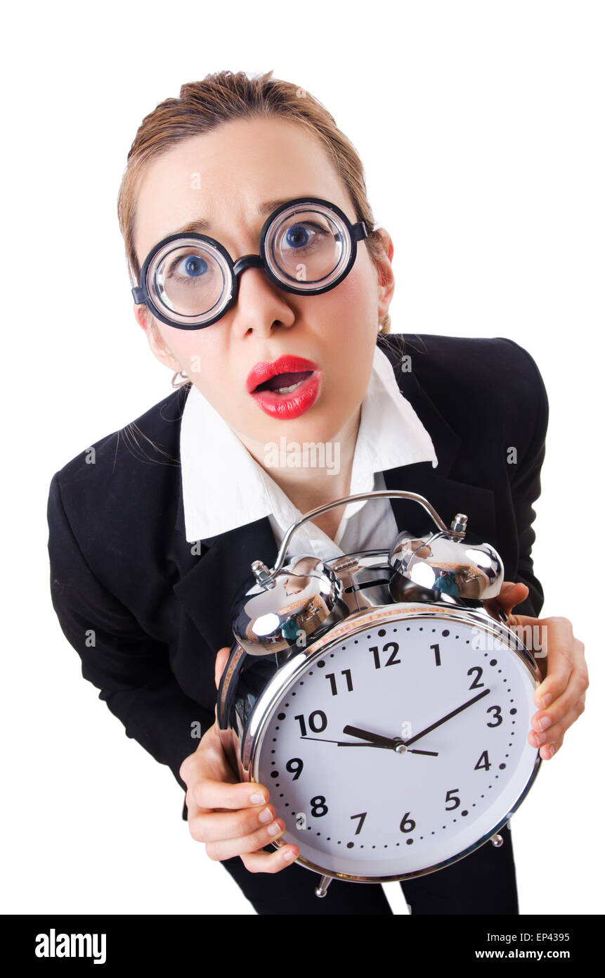 Woman businesswoman with giant clock Stock Photo - Alamy