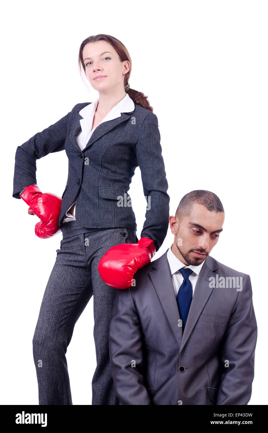 Office Infighting Office pair fighting isolated on white Stock Photo - Alamy