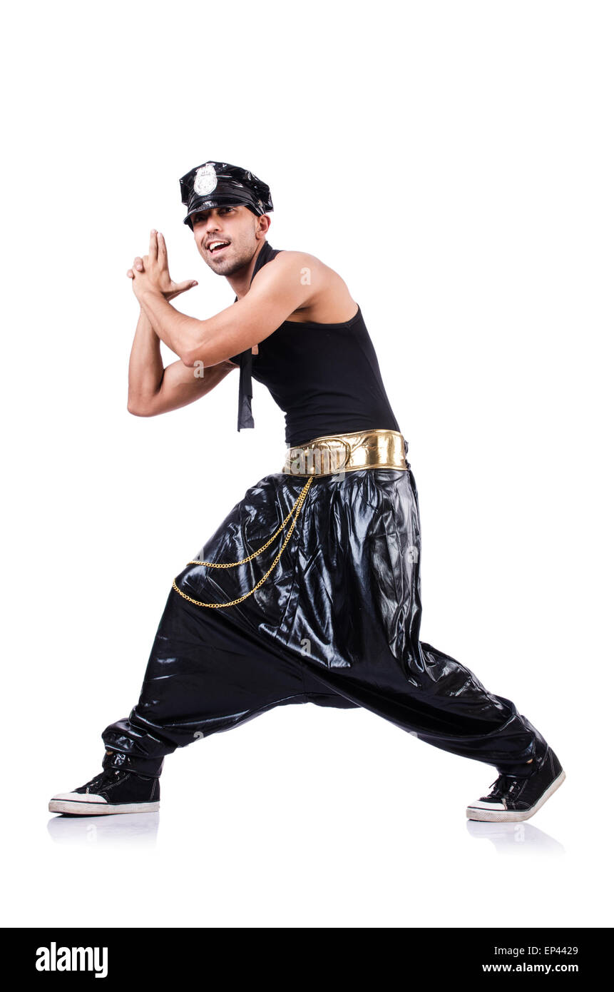 Rap dancer in wide pants on white Stock Photo - Alamy