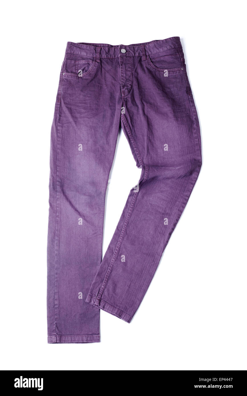 purple slim male jeans isolated on white Stock Photo