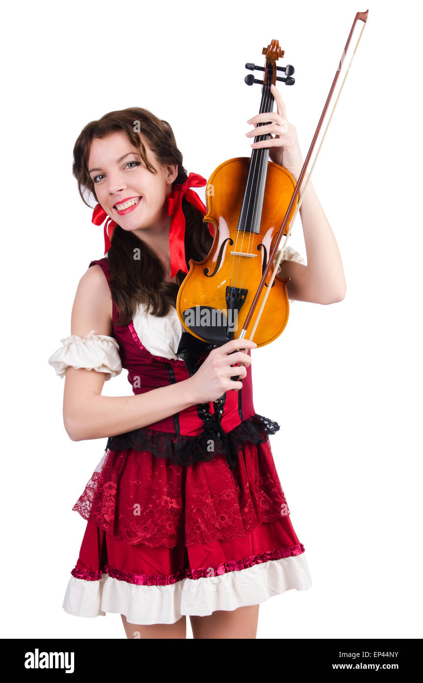 Young woman playing violin on white Stock Photo - Alamy