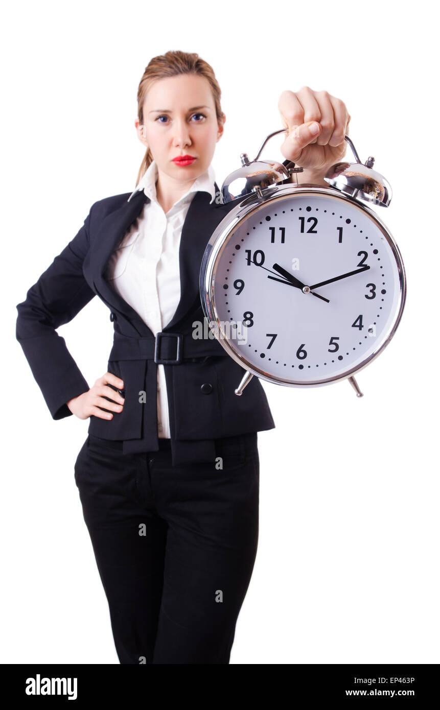 Woman businesswoman with giant clock Stock Photo - Alamy