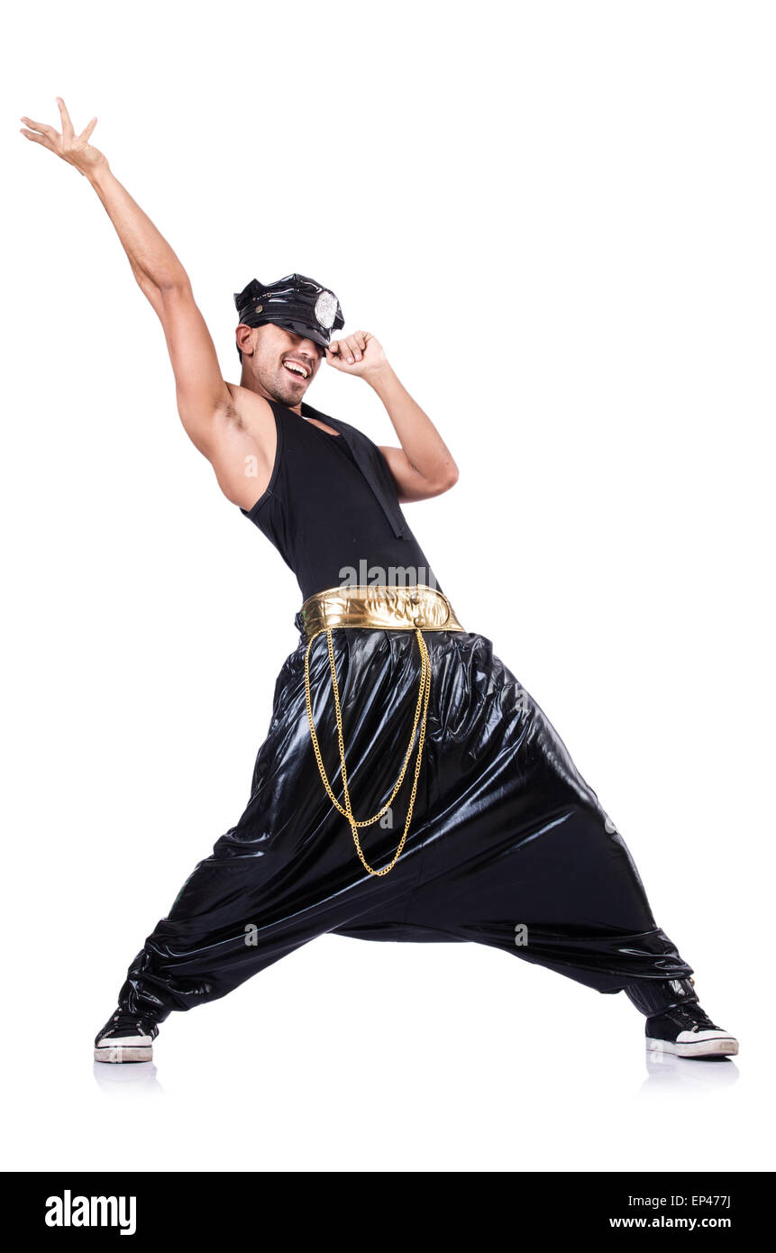 Rap dancer in wide pants on white Stock Photo - Alamy